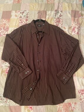 Men's Brown Striped Dress Shirt - Classic Long Sleeve